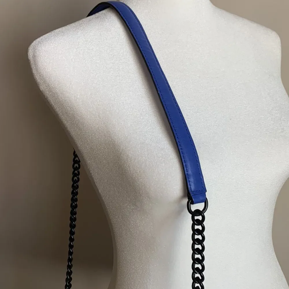 Rebecca Minkoff Purse Crossbody Bag Blue Leather Black Chain Small Medium Used - Picture 5 of 9